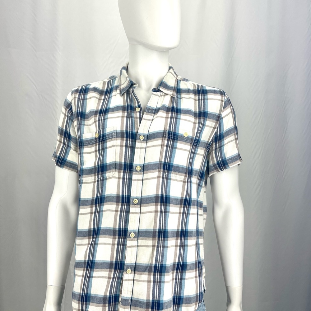 Lucky Brand Men's Casual Blue and White Plaid Shirt